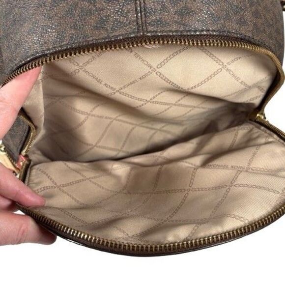 Rare Michael Kors Rhea Zip Backpack Signature Logo Red Snakeskin Suede Stripe - Picture 8 of 16